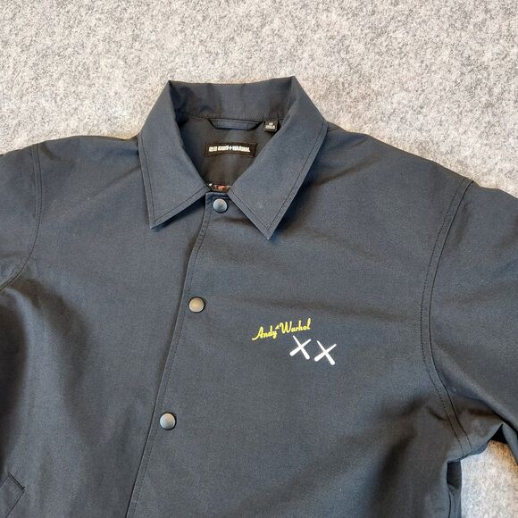 KAWS Warhol Uniqlo Jacket Mens XS Black Coach Snap Button Relaxed Museum Art - Picture 2 of 13